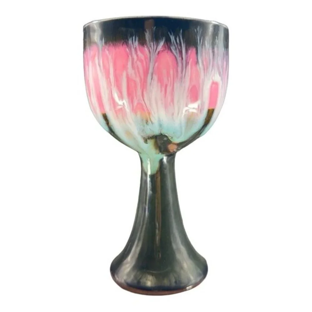 Studio Art Pottery Hand Made Single Drip‎ Glaze Pottery Goblet Drinking Cup Mug